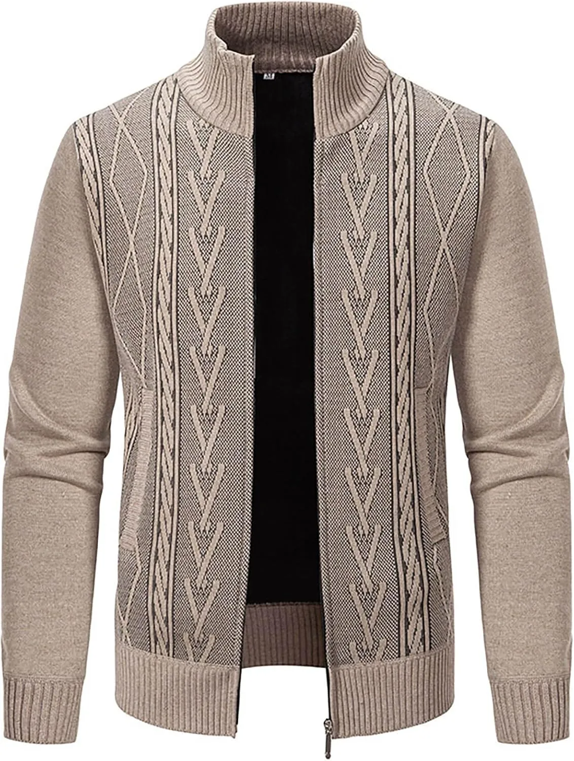 Fxbar Mens Cardigan Sweaters Slim Fit Full Zip Up Sweater Stand Collar Casual Knitted Cardigans Fall Winter Sweaters