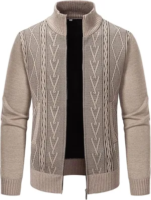 Fxbar Mens Cardigan Sweaters Slim Fit Full Zip Up Sweater Stand Collar Casual Knitted Cardigans Fall Winter Sweaters