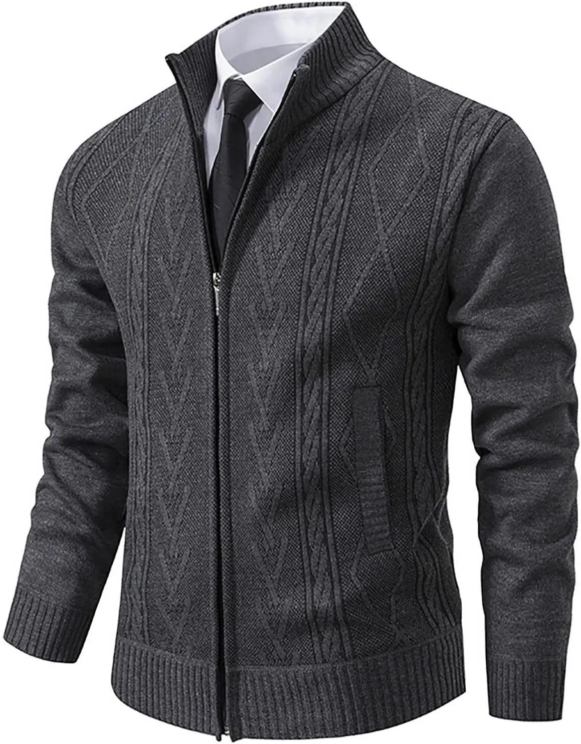 Fxbar Mens Cardigan Sweaters Slim Fit Full Zip Up Sweater Stand Collar Casual Knitted Cardigans Fall Winter Sweaters