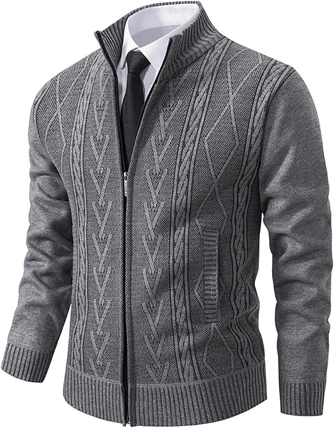 Fxbar Mens Cardigan Sweaters Slim Fit Full Zip Up Sweater Stand Collar Casual Knitted Cardigans Fall Winter Sweaters