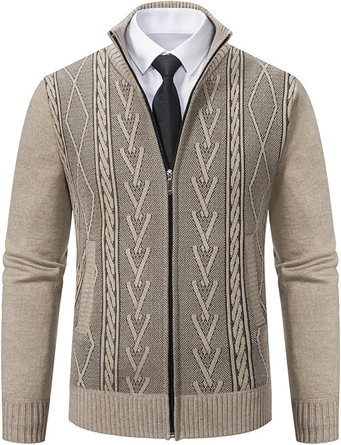 Fxbar Mens Cardigan Sweaters Slim Fit Full Zip Up Sweater Stand Collar Casual Knitted Cardigans Fall Winter Sweaters