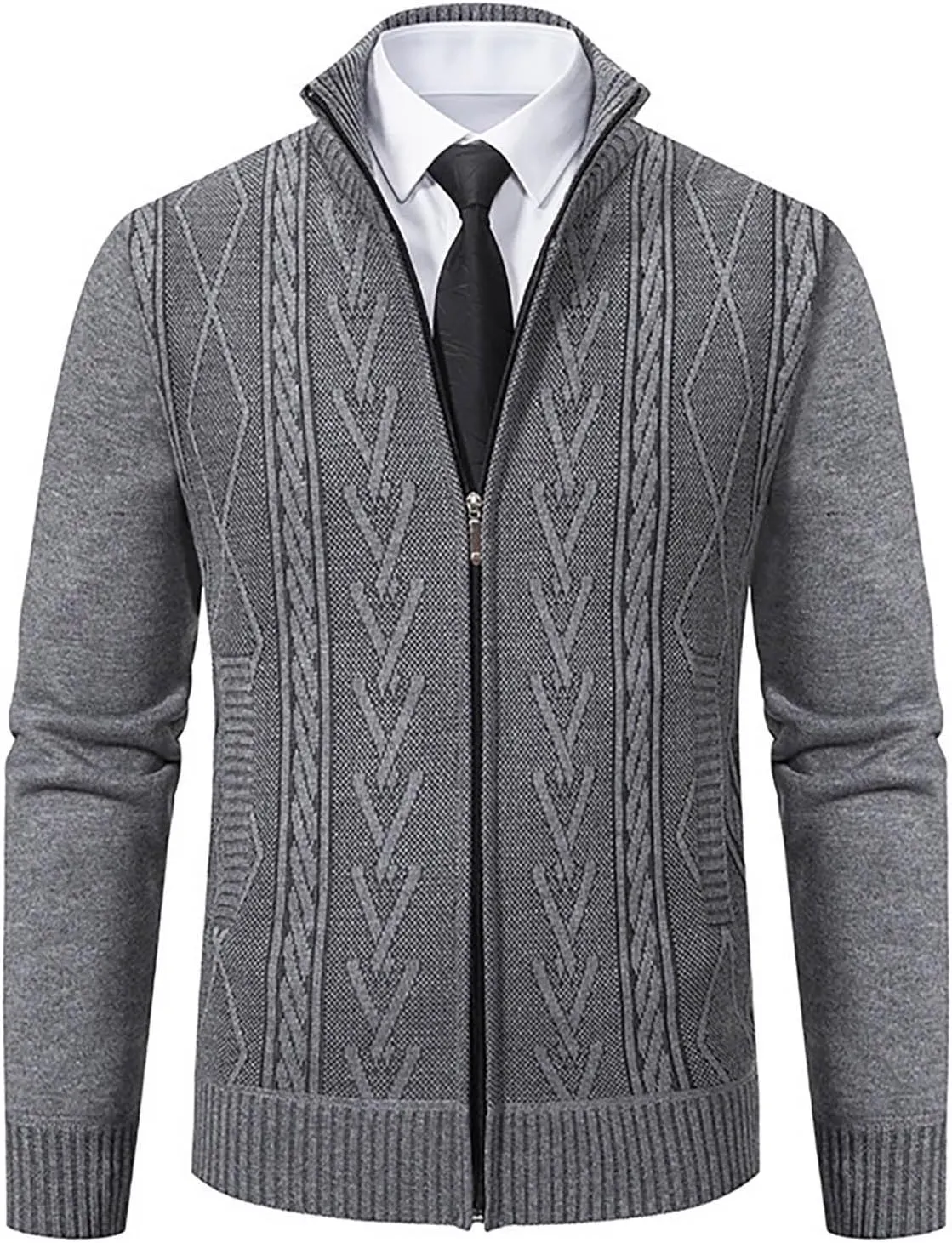 Fxbar Mens Cardigan Sweaters Slim Fit Full Zip Up Sweater Stand Collar Casual Knitted Cardigans Fall Winter Sweaters