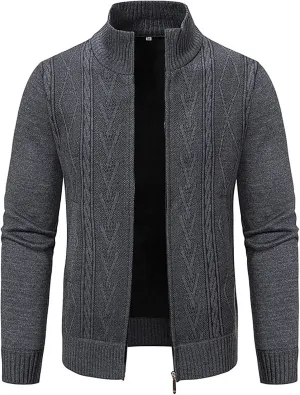 Fxbar Mens Cardigan Sweaters Slim Fit Full Zip Up Sweater Stand Collar Casual Knitted Cardigans Fall Winter Sweaters