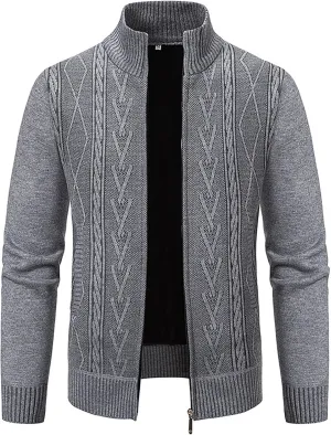 Fxbar Mens Cardigan Sweaters Slim Fit Full Zip Up Sweater Stand Collar Casual Knitted Cardigans Fall Winter Sweaters