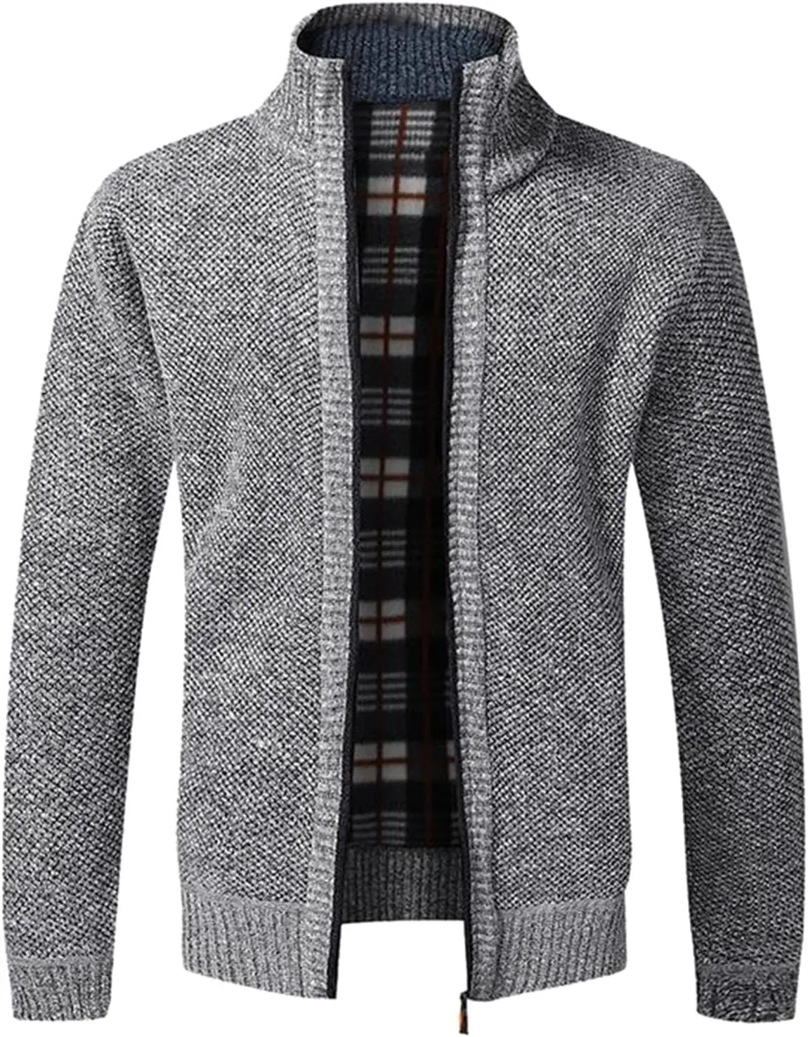 Fxbar Men's Cardigan Sweaters Stand Collar Casual Full Zip Sweaters Slim Fit Knitted Cardigans with Pockets