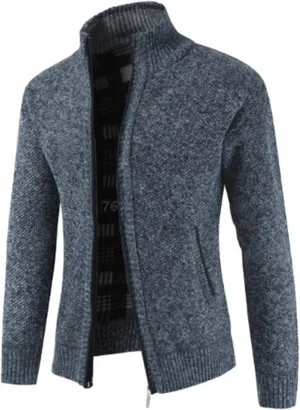 Fxbar Men's Cardigan Sweaters Stand Collar Casual Full Zip Sweaters Slim Fit Knitted Cardigans with Pockets