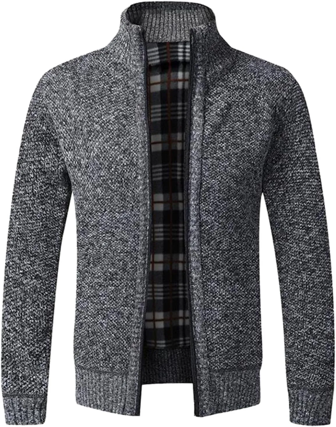 Fxbar Men's Cardigan Sweaters Stand Collar Casual Full Zip Sweaters Slim Fit Knitted Cardigans with Pockets