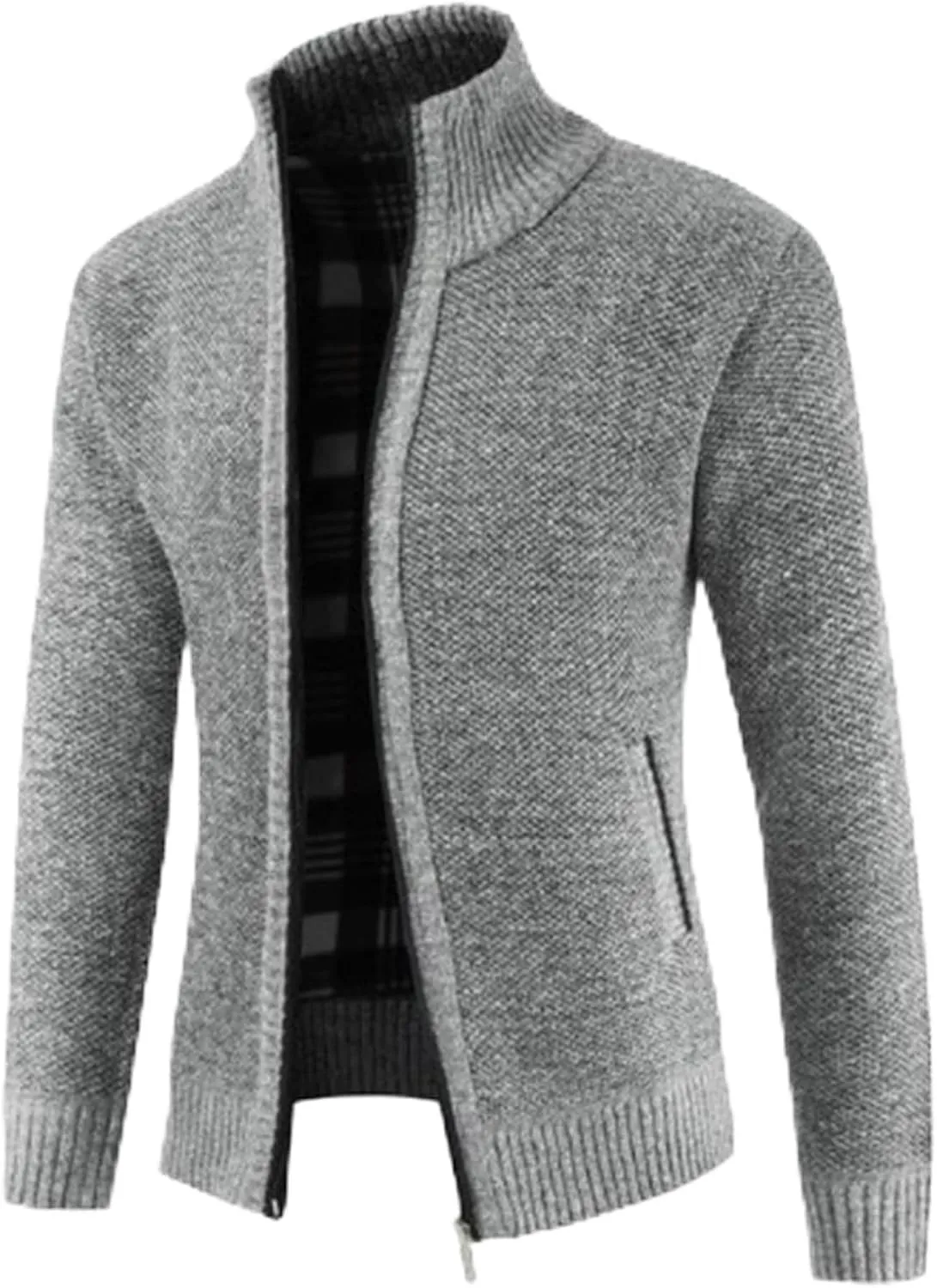 Fxbar Men's Cardigan Sweaters Stand Collar Casual Full Zip Sweaters Slim Fit Knitted Cardigans with Pockets