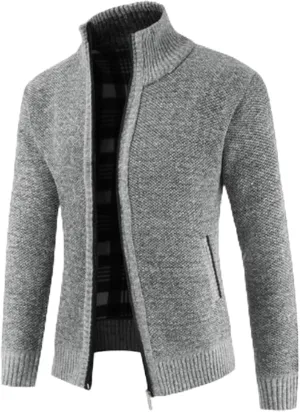 Fxbar Men's Cardigan Sweaters Stand Collar Casual Full Zip Sweaters Slim Fit Knitted Cardigans with Pockets