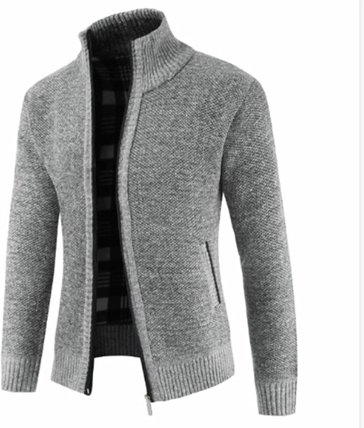 Fxbar Men's Cardigan Sweaters Stand Collar Casual Full Zip Sweaters Slim Fit Knitted Cardigans with Pockets