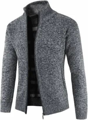 Fxbar Men's Cardigan Sweaters Stand Collar Casual Full Zip Sweaters Slim Fit Knitted Cardigans with Pockets