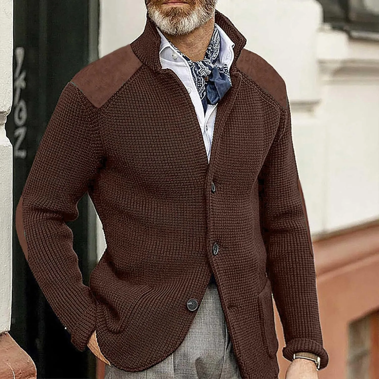 Fxbar Mens Shawl Collar Cardigan Sweaters Knit Textured Sweater Button Down Cardigans Men Winter Ribbed Sweaters