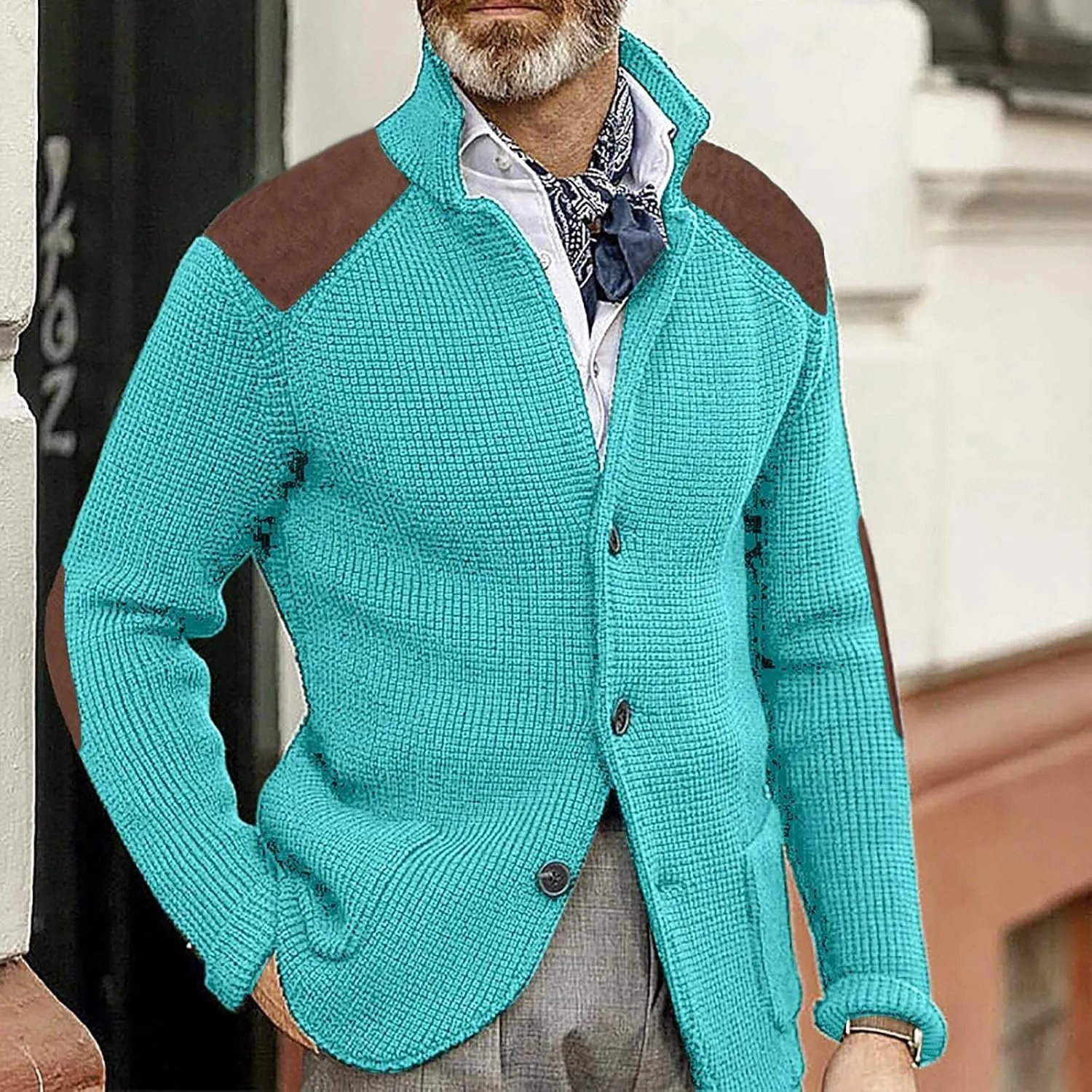 Fxbar Mens Shawl Collar Cardigan Sweaters Knit Textured Sweater Button Down Cardigans Men Winter Ribbed Sweaters