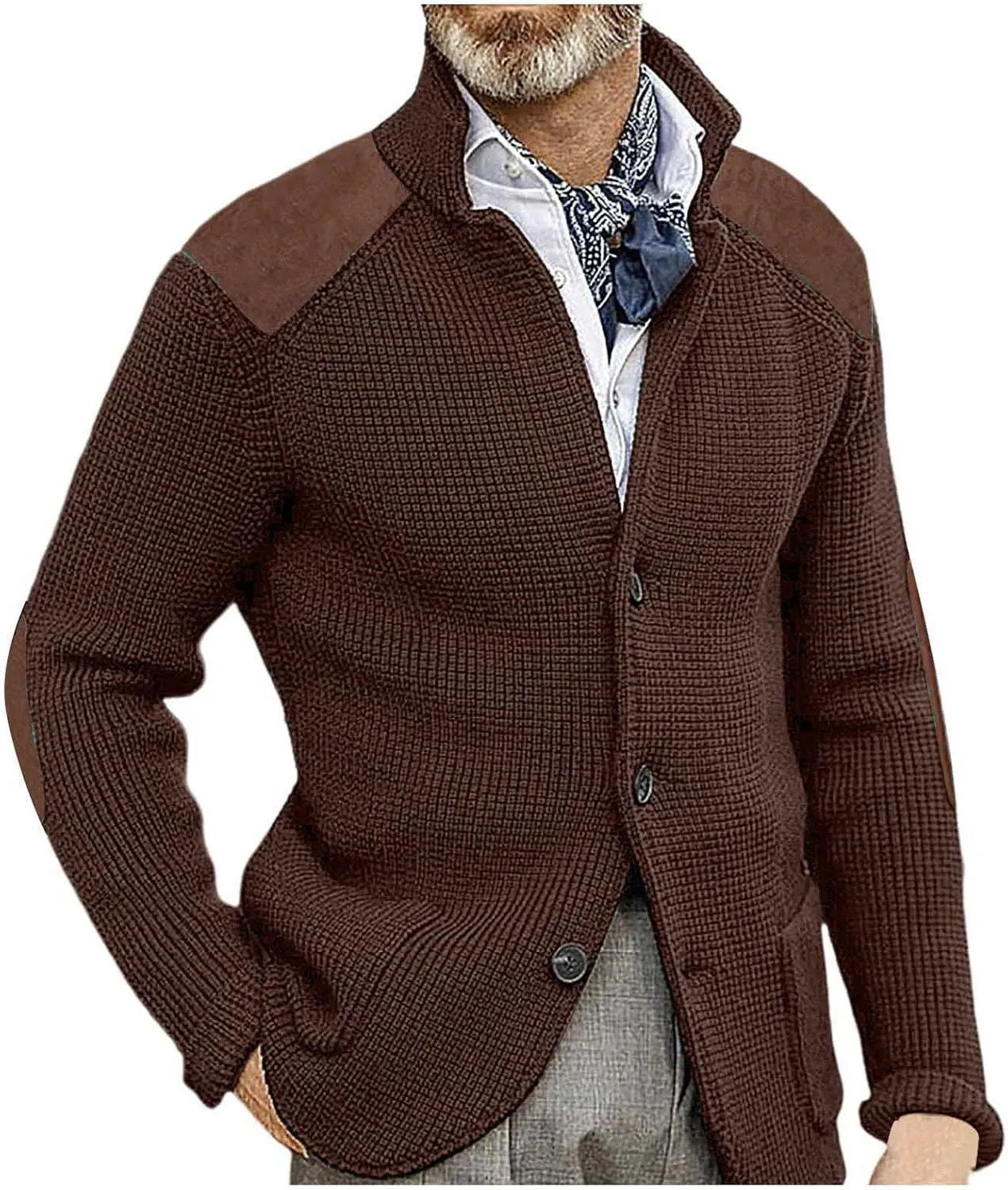 Fxbar Mens Shawl Collar Cardigan Sweaters Knit Textured Sweater Button Down Cardigans Men Winter Ribbed Sweaters