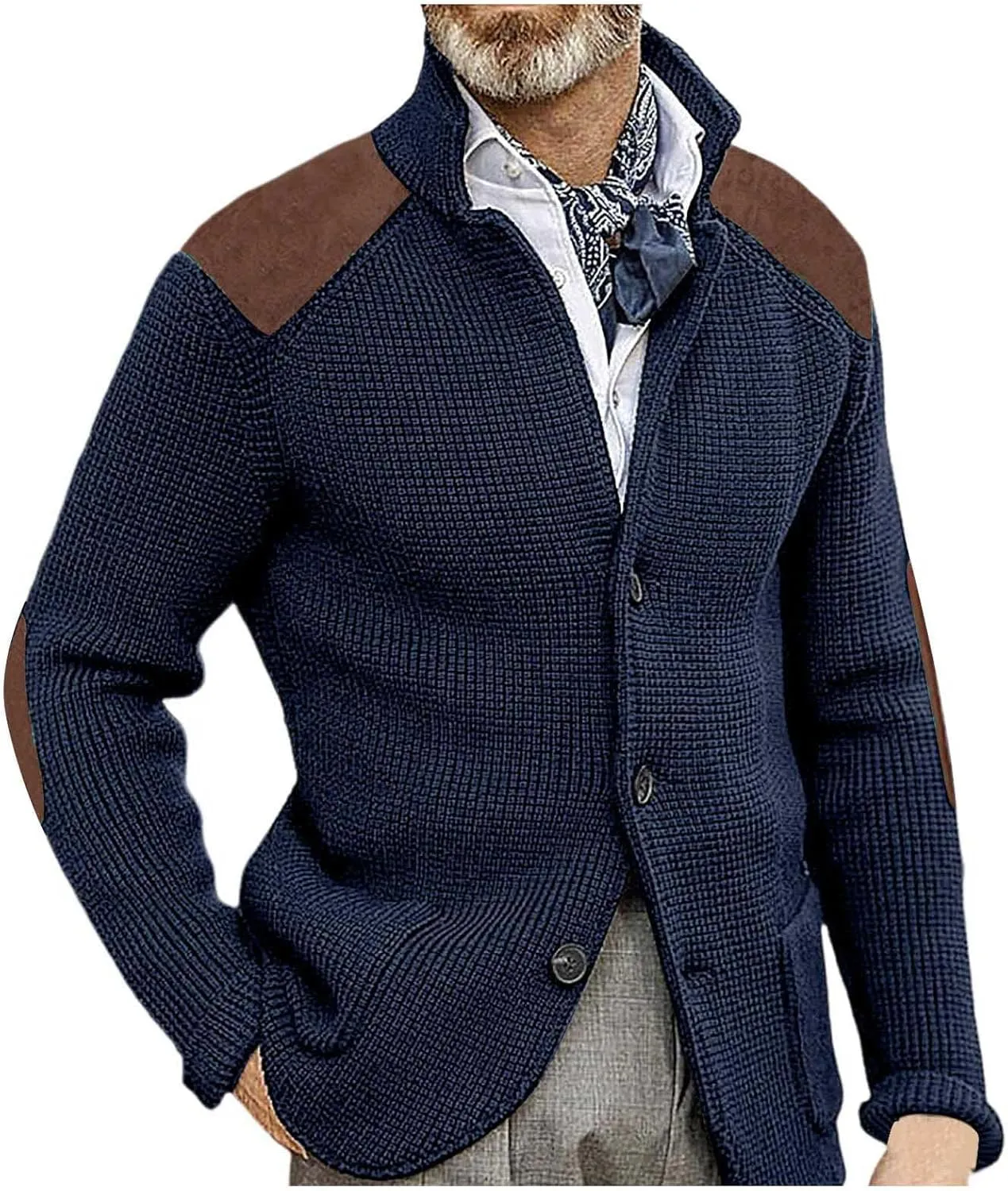 Fxbar Mens Shawl Collar Cardigan Sweaters Knit Textured Sweater Button Down Cardigans Men Winter Ribbed Sweaters
