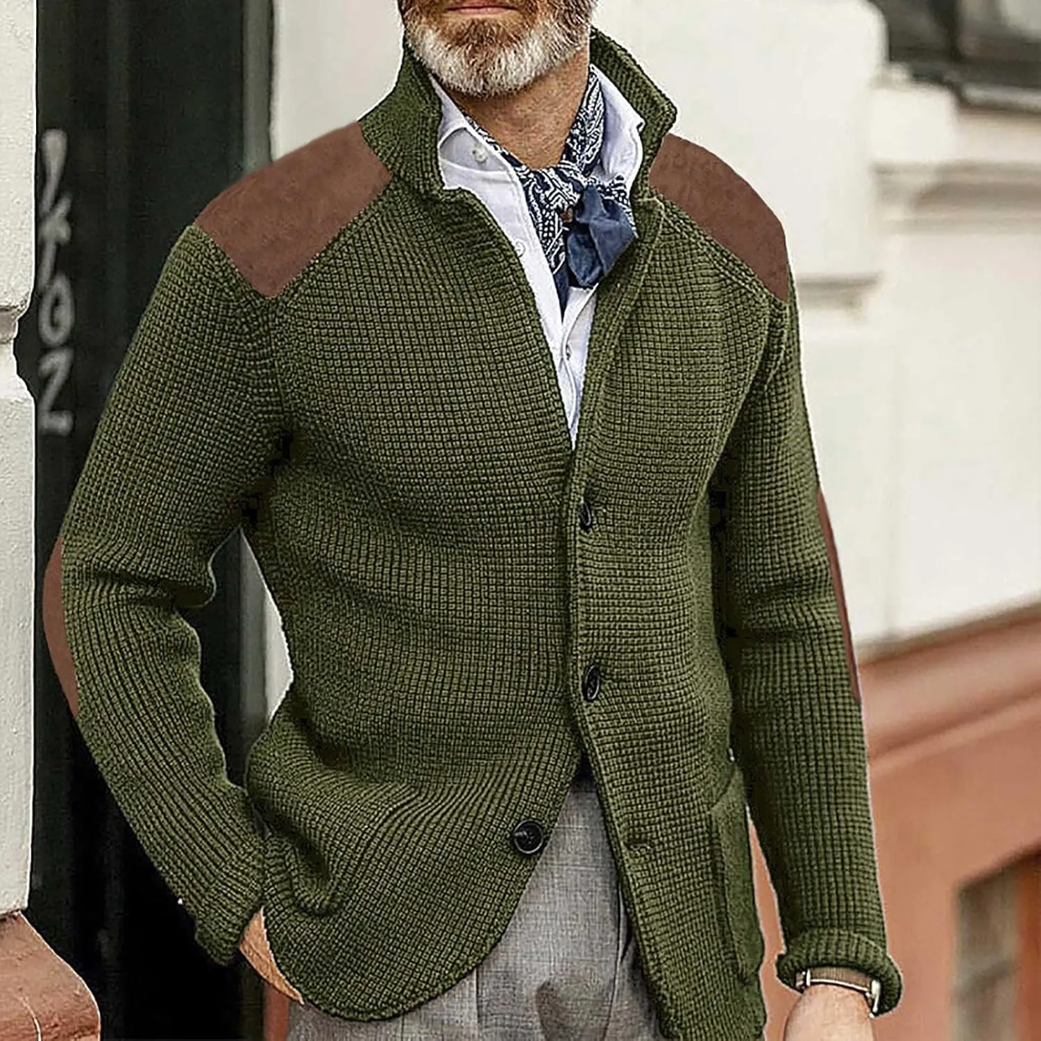 Fxbar Mens Shawl Collar Cardigan Sweaters Knit Textured Sweater Button Down Cardigans Men Winter Ribbed Sweaters