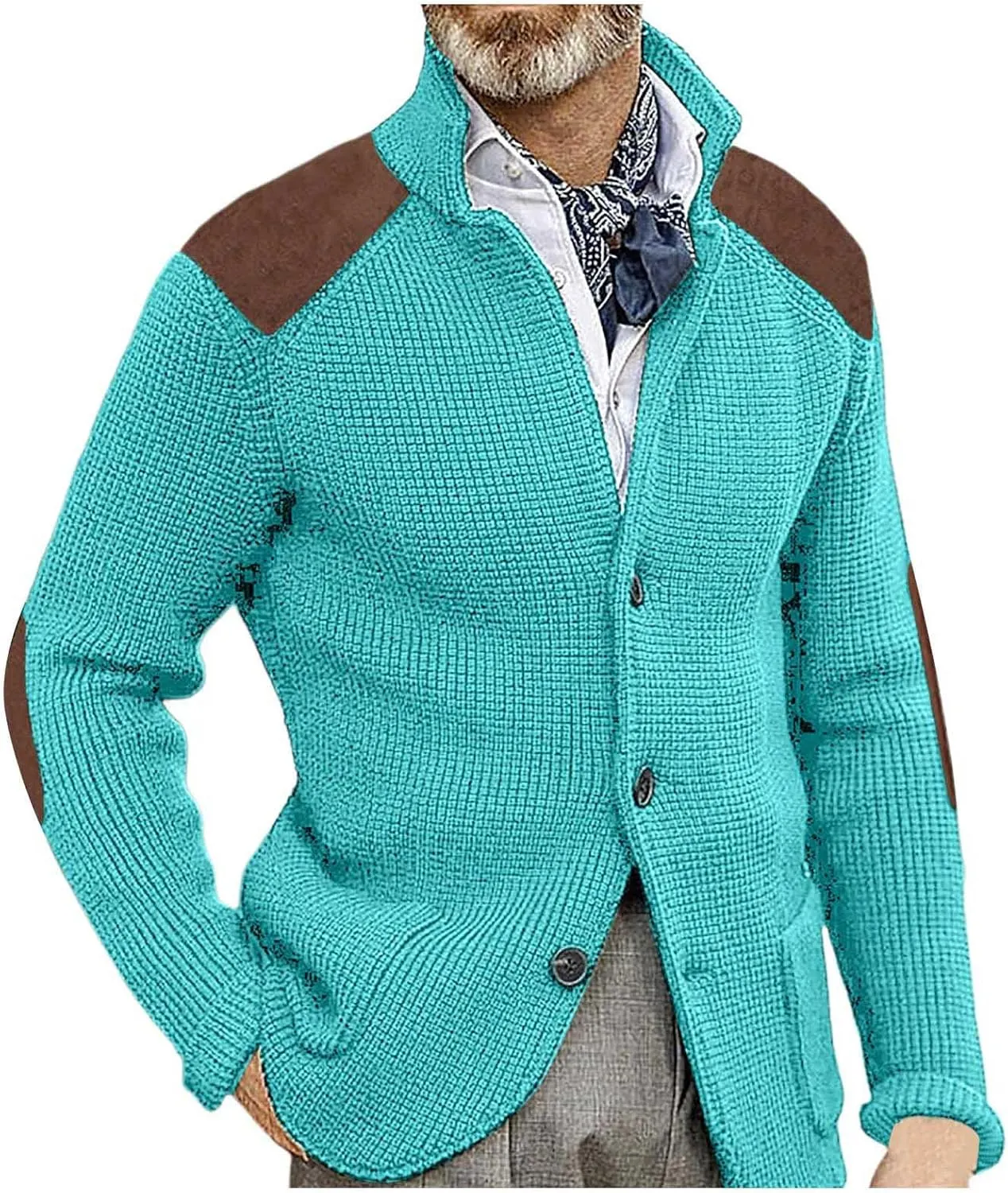 Fxbar Mens Shawl Collar Cardigan Sweaters Knit Textured Sweater Button Down Cardigans Men Winter Ribbed Sweaters