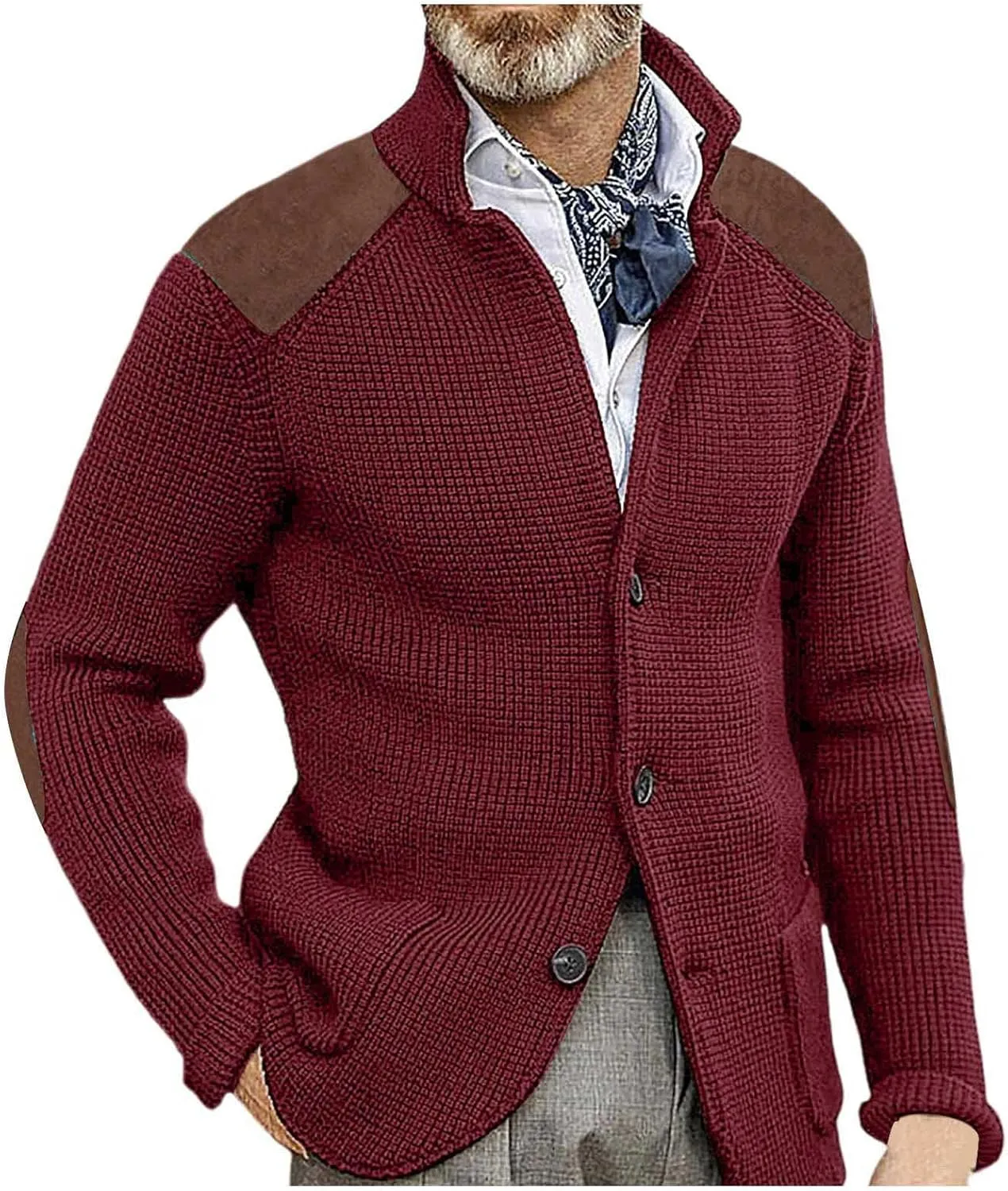 Fxbar Mens Shawl Collar Cardigan Sweaters Knit Textured Sweater Button Down Cardigans Men Winter Ribbed Sweaters