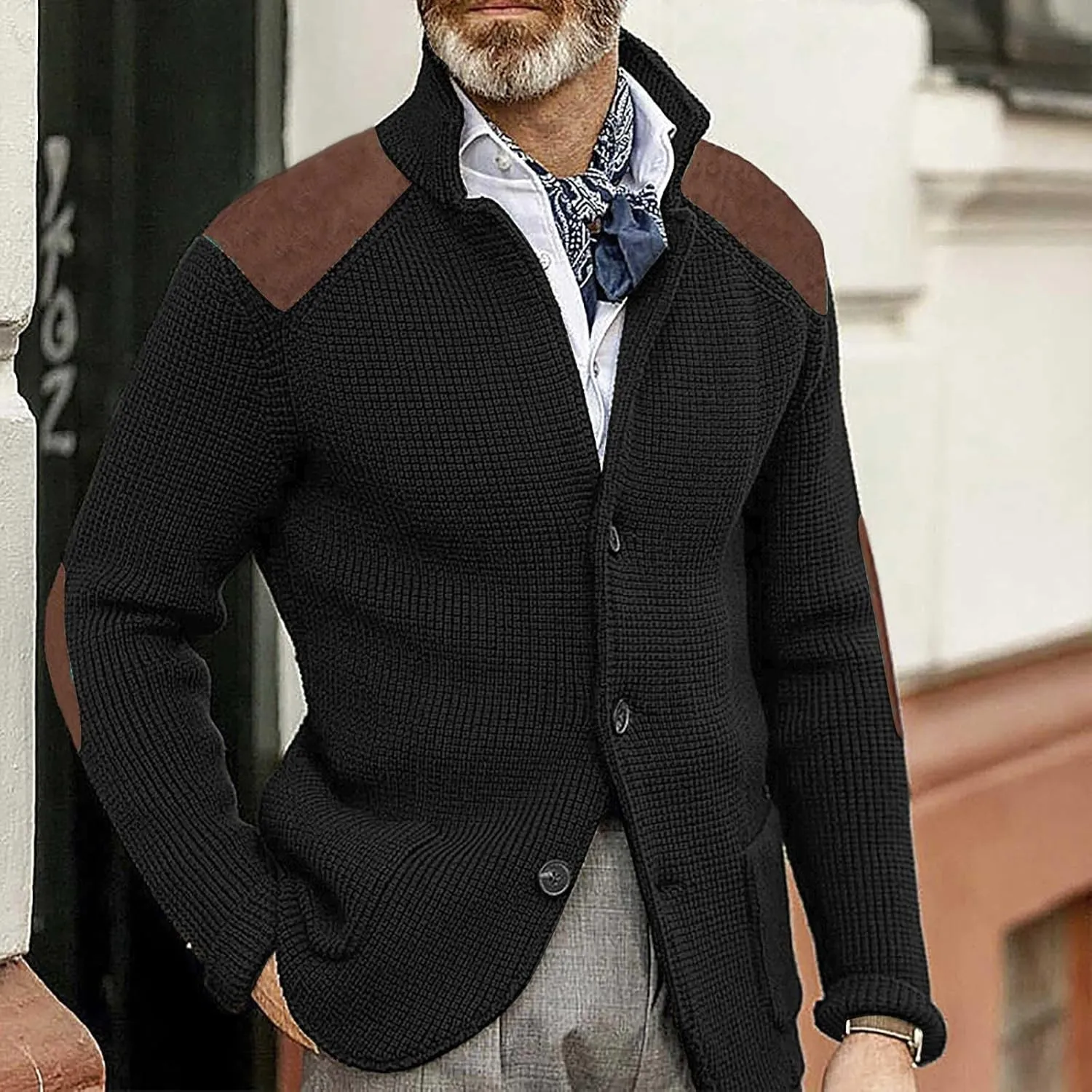Fxbar Mens Shawl Collar Cardigan Sweaters Knit Textured Sweater Button Down Cardigans Men Winter Ribbed Sweaters
