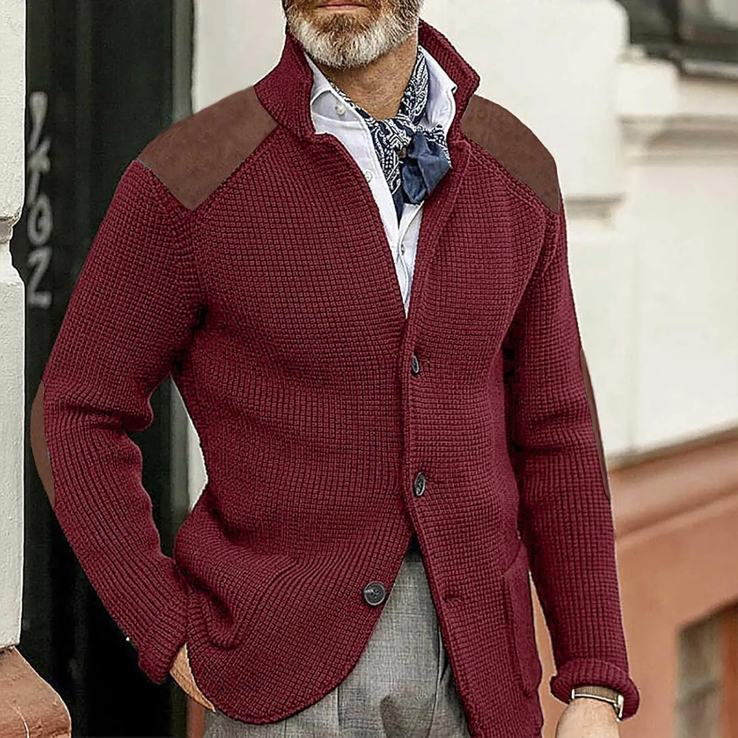 Fxbar Mens Shawl Collar Cardigan Sweaters Knit Textured Sweater Button Down Cardigans Men Winter Ribbed Sweaters