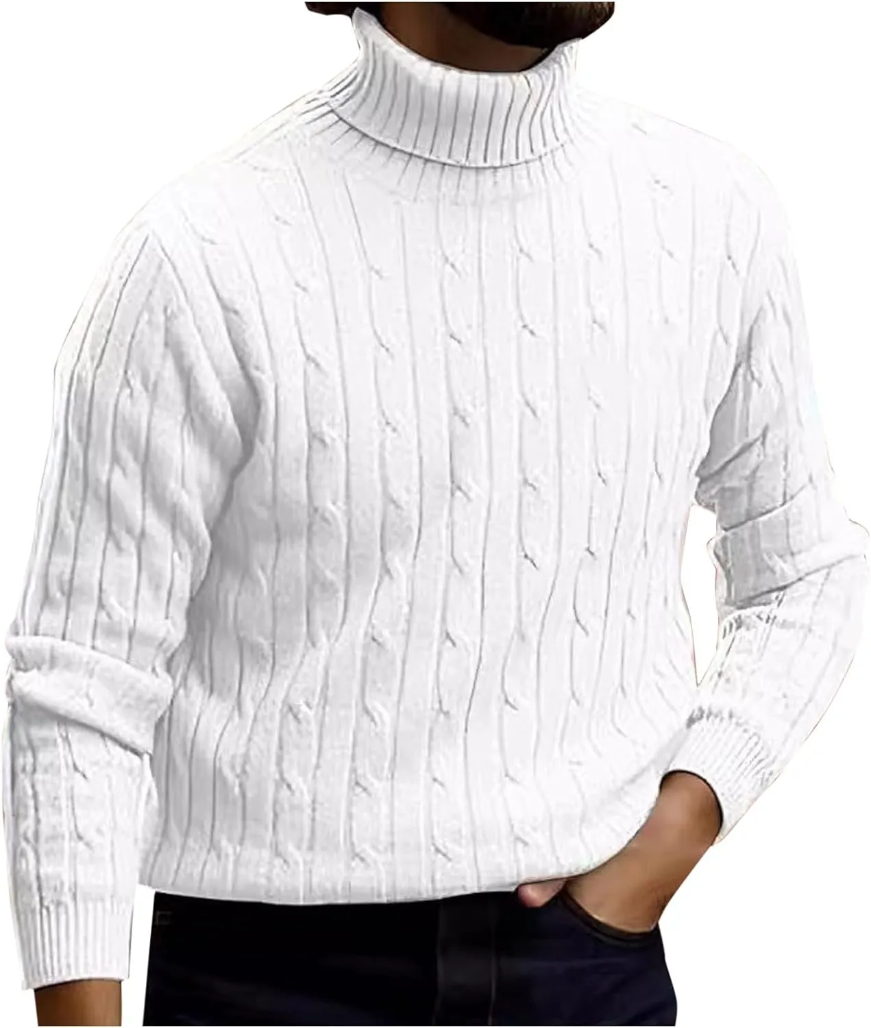 Fxbar Turtleneck Pullover Sweater Slim Fit Casual Twisted Knitted Thermal Tops Lightweight Ribbed Long Sleeve Sweaters