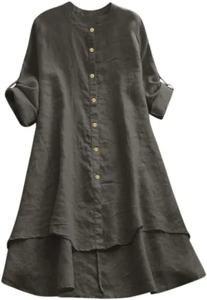GIERIDUC Women's Linen Shirts Solid Plain Longline T-Shirt Oversized Button Down Long Tunic Tops Plus Size Blouse with Pocket
