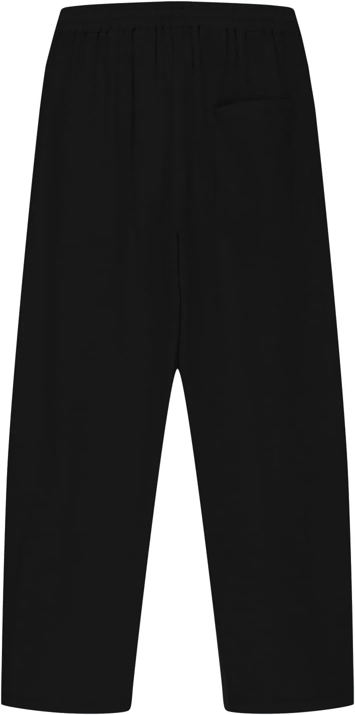 Girls Linen Harem Pants Summer Casual Loose Lightweight Solid Drawstring Vacation Palazzo Wide Leg Pants with Pockets
