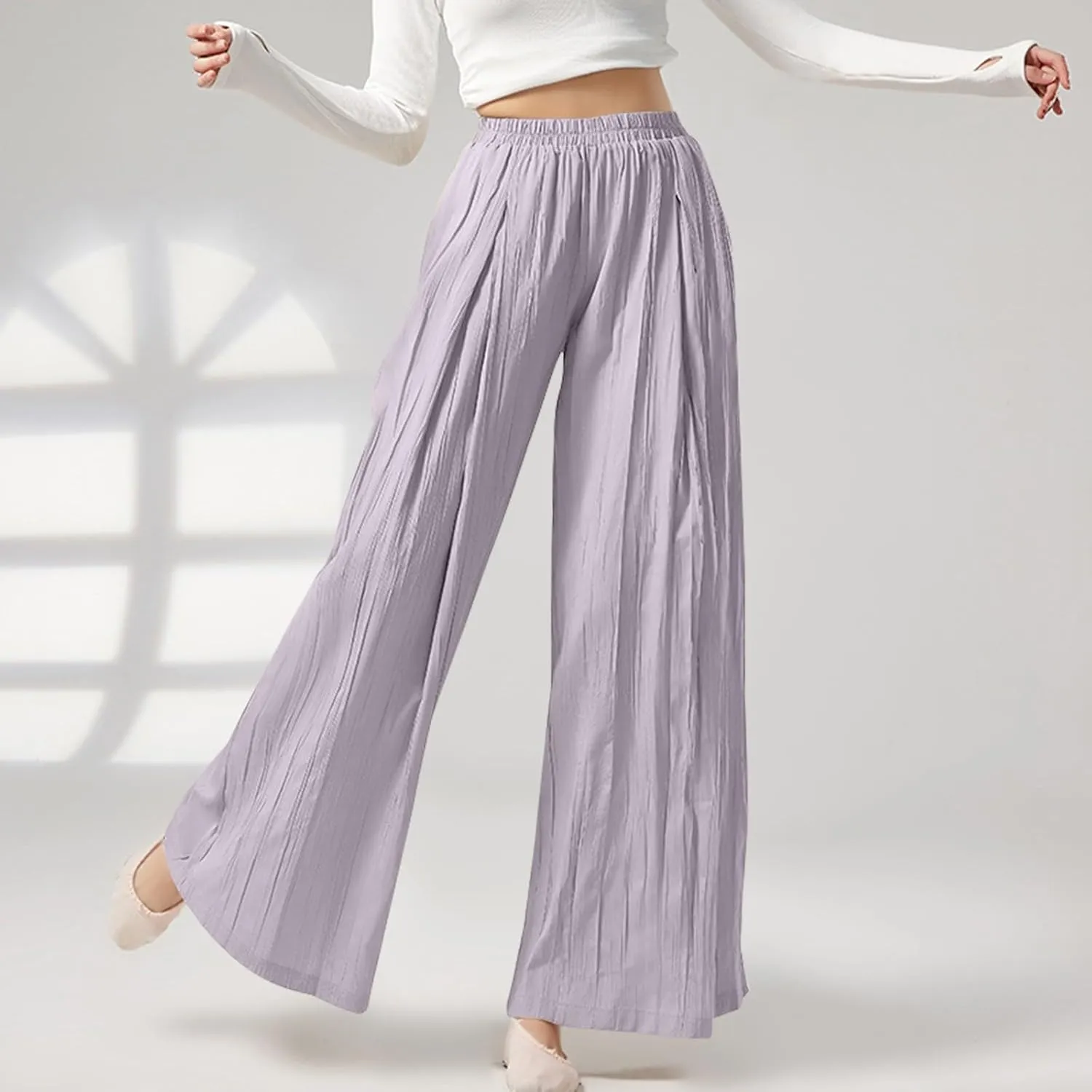 GOFULY Linen Pants Women Summer Wide Leg High Waisted Casual Palazzo Pants Drawstring Waist 2025 Trousers with Pockets