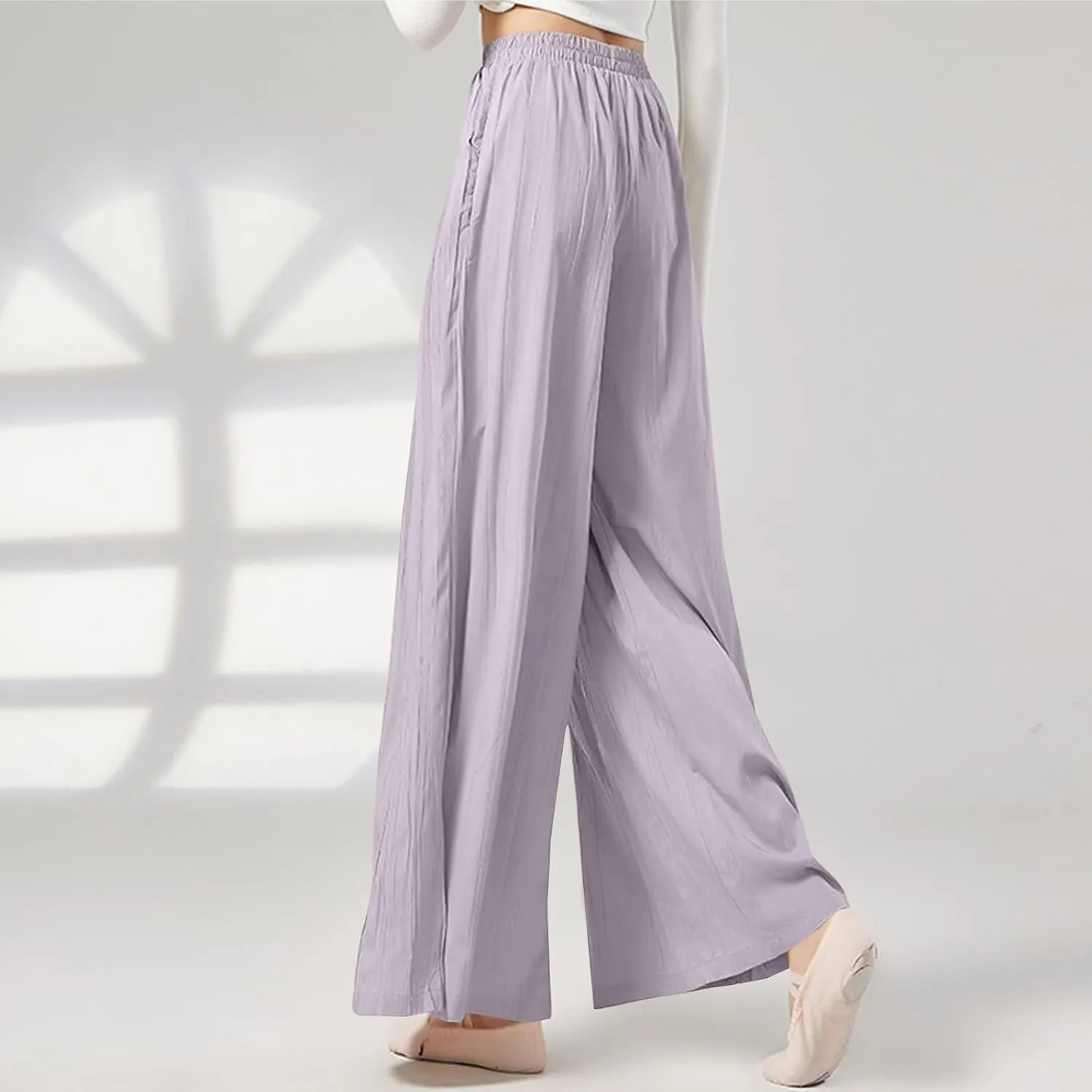 GOFULY Linen Pants Women Summer Wide Leg High Waisted Casual Palazzo Pants Drawstring Waist 2025 Trousers with Pockets