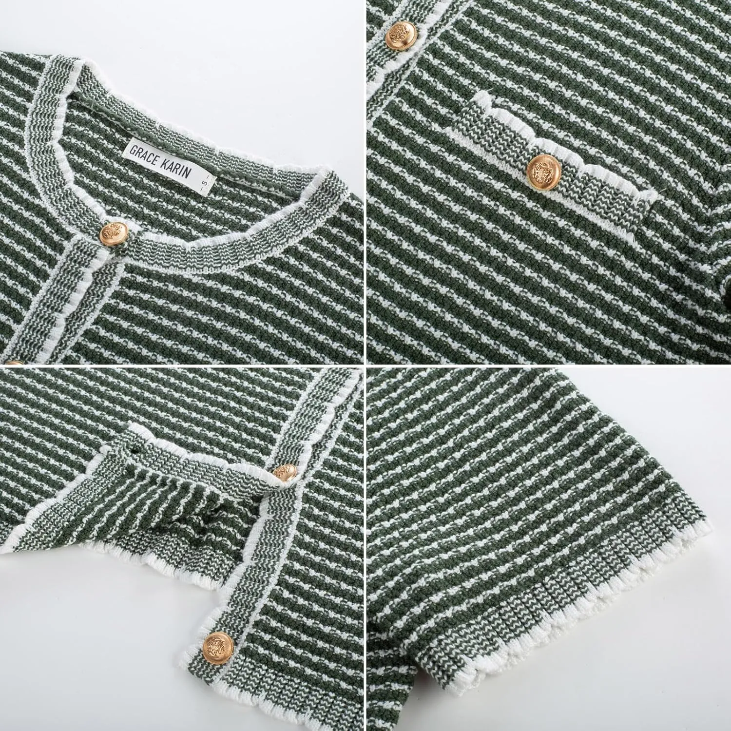 GRACE KARIN Women's 2025 Summer Striped Cardigan Sweaters Casual Short Sleeve Open Front Button Down Knit Sweater Tops