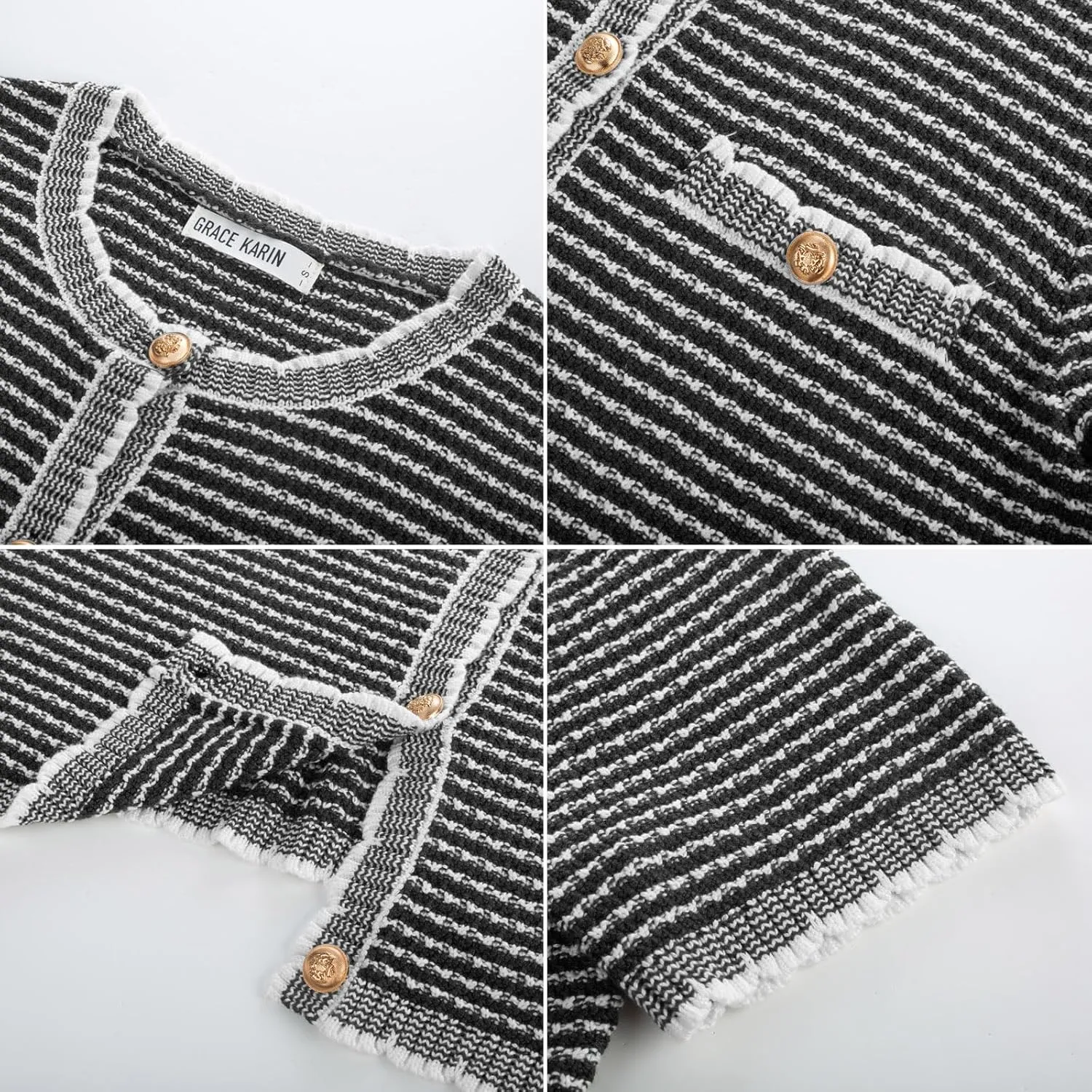 GRACE KARIN Women's 2025 Summer Striped Cardigan Sweaters Casual Short Sleeve Open Front Button Down Knit Sweater Tops
