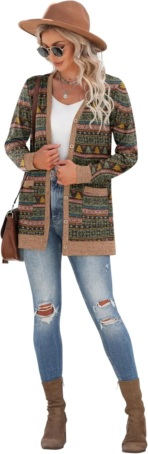 GRECERELLE Women's Long Sleeve Open Front Cardigan Button Down Ribbed Lightweight Knit Outerwear with Pocket