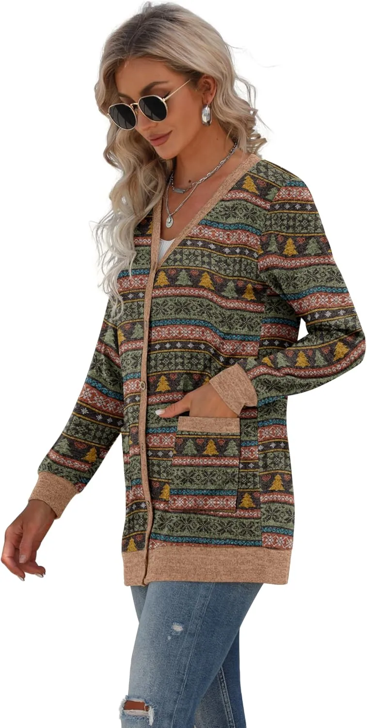 GRECERELLE Women's Long Sleeve Open Front Cardigan Button Down Ribbed Lightweight Knit Outerwear with Pocket