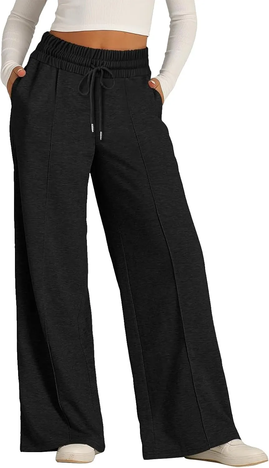 Gumipy Women Wide Leg Sweatpants Elastic High Waisted Joggers Casual Baggy Sweatpants with Pockets Drawstring Lounge Pants