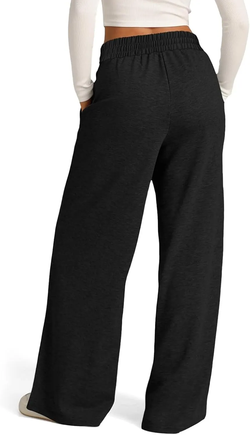 Gumipy Women Wide Leg Sweatpants Elastic High Waisted Joggers Casual Baggy Sweatpants with Pockets Drawstring Lounge Pants