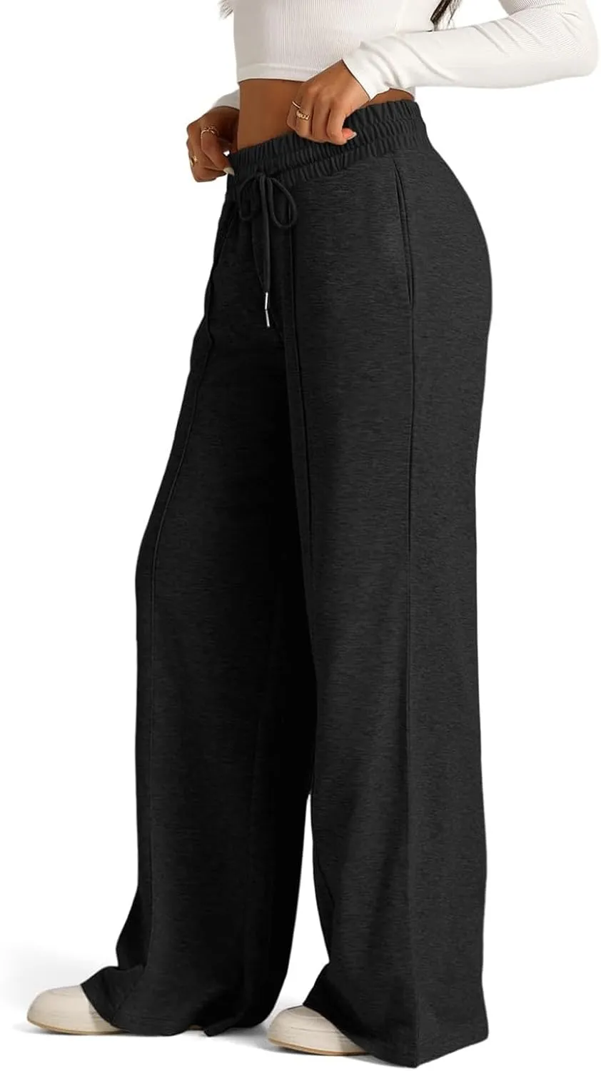 Gumipy Women Wide Leg Sweatpants Elastic High Waisted Joggers Casual Baggy Sweatpants with Pockets Drawstring Lounge Pants