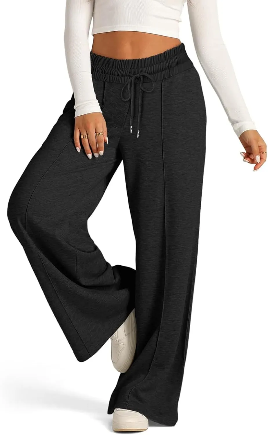 Gumipy Women Wide Leg Sweatpants Elastic High Waisted Joggers Casual Baggy Sweatpants with Pockets Drawstring Lounge Pants