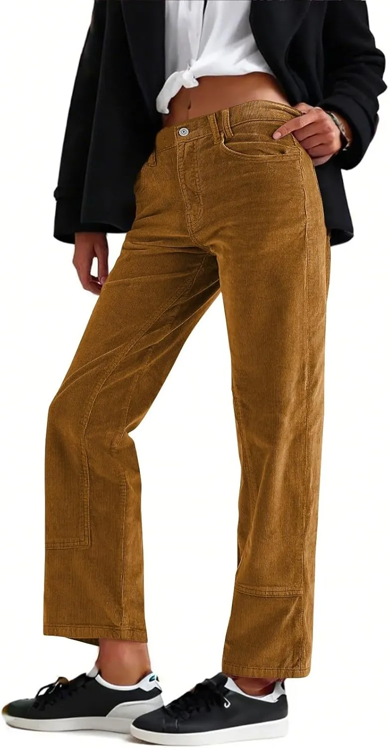 Gumipy Womens Corduroy Pants Trendy Casual Trousers Pants Loose Comfy Mid Rise Straight Leg Pants Lounge Pants with Pockets