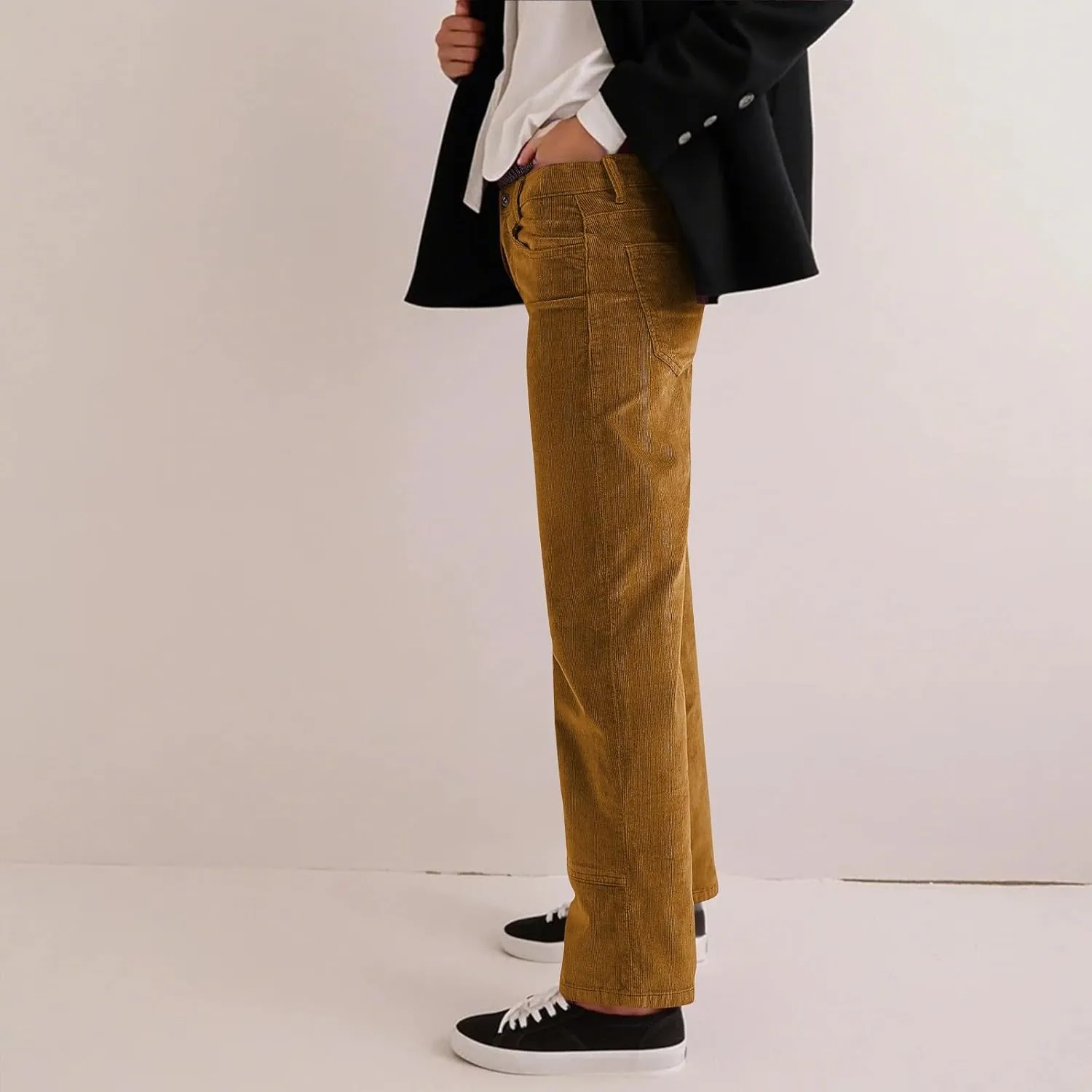 Gumipy Womens Corduroy Pants Trendy Casual Trousers Pants Loose Comfy Mid Rise Straight Leg Pants Lounge Pants with Pockets