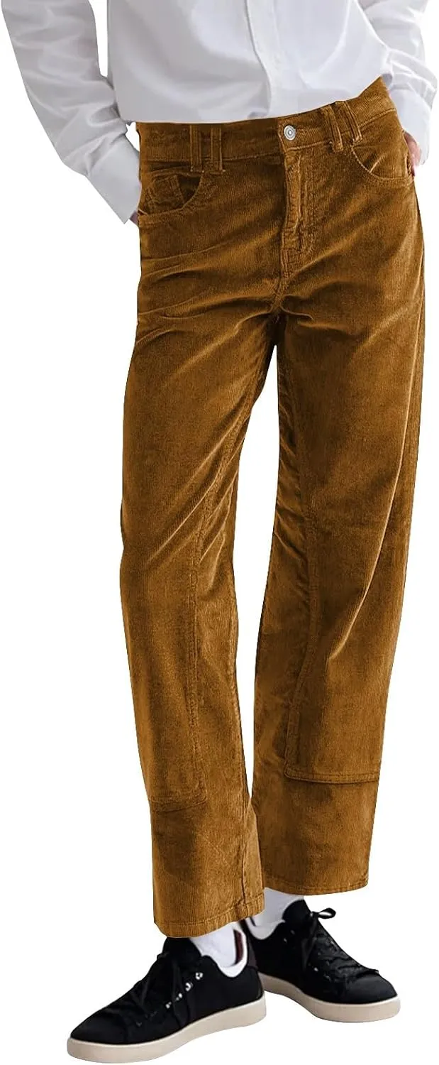 Gumipy Womens Corduroy Pants Trendy Casual Trousers Pants Loose Comfy Mid Rise Straight Leg Pants Lounge Pants with Pockets