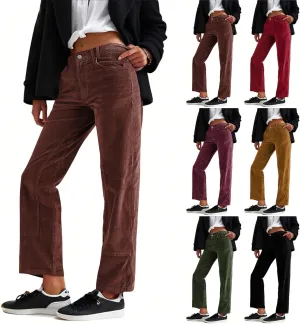 Gumipy Womens Corduroy Pants Trendy Casual Trousers Pants Loose Comfy Mid Rise Straight Leg Pants Lounge Pants with Pockets