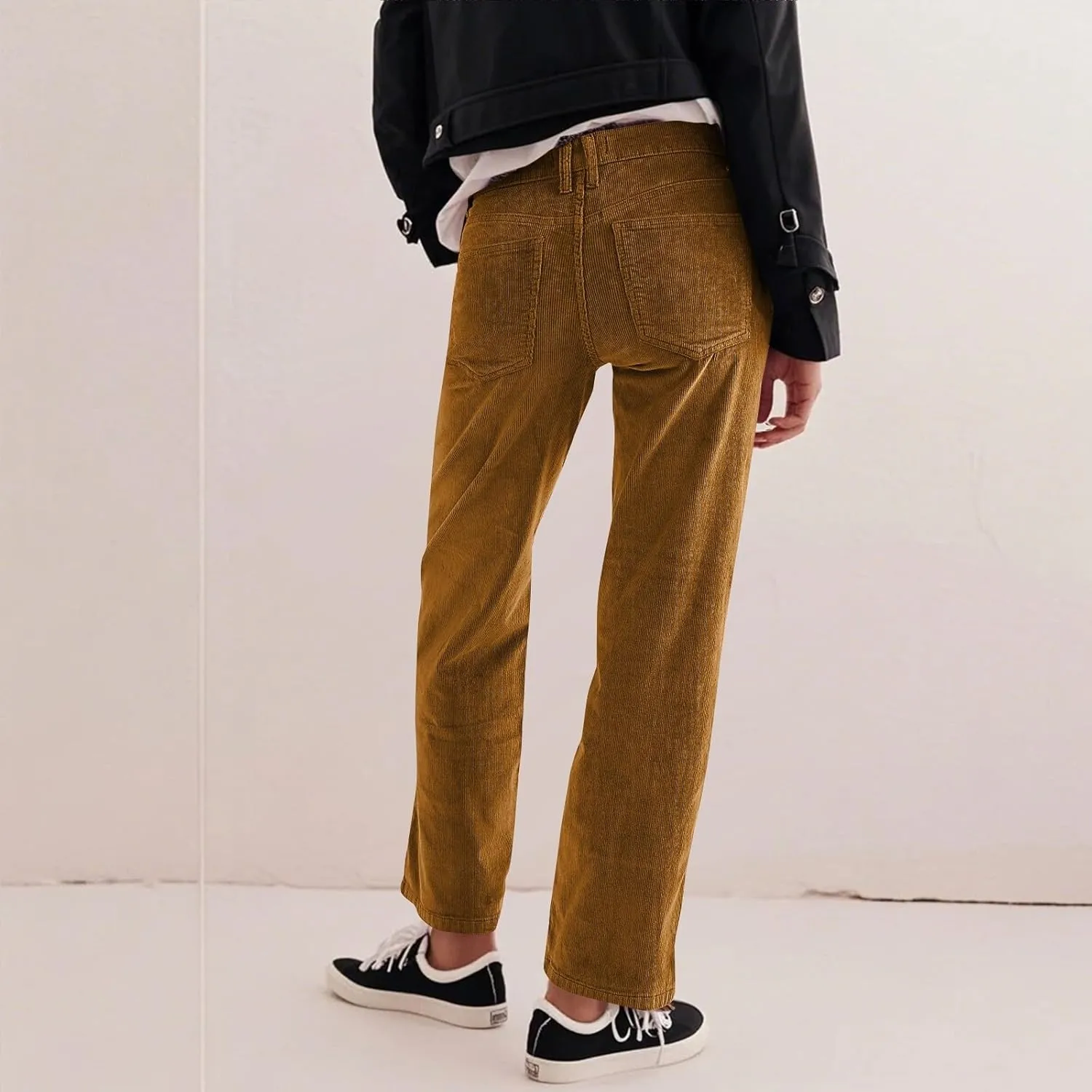 Gumipy Womens Corduroy Pants Trendy Casual Trousers Pants Loose Comfy Mid Rise Straight Leg Pants Lounge Pants with Pockets