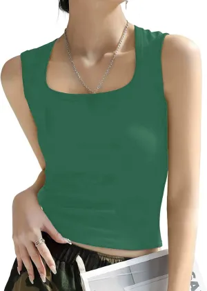 HGps8w Casual Tank Top for Women 2025 Summer Sleeveless Trendy U Neck Slim Fit Basic Solid Baselayer Tee Shirts