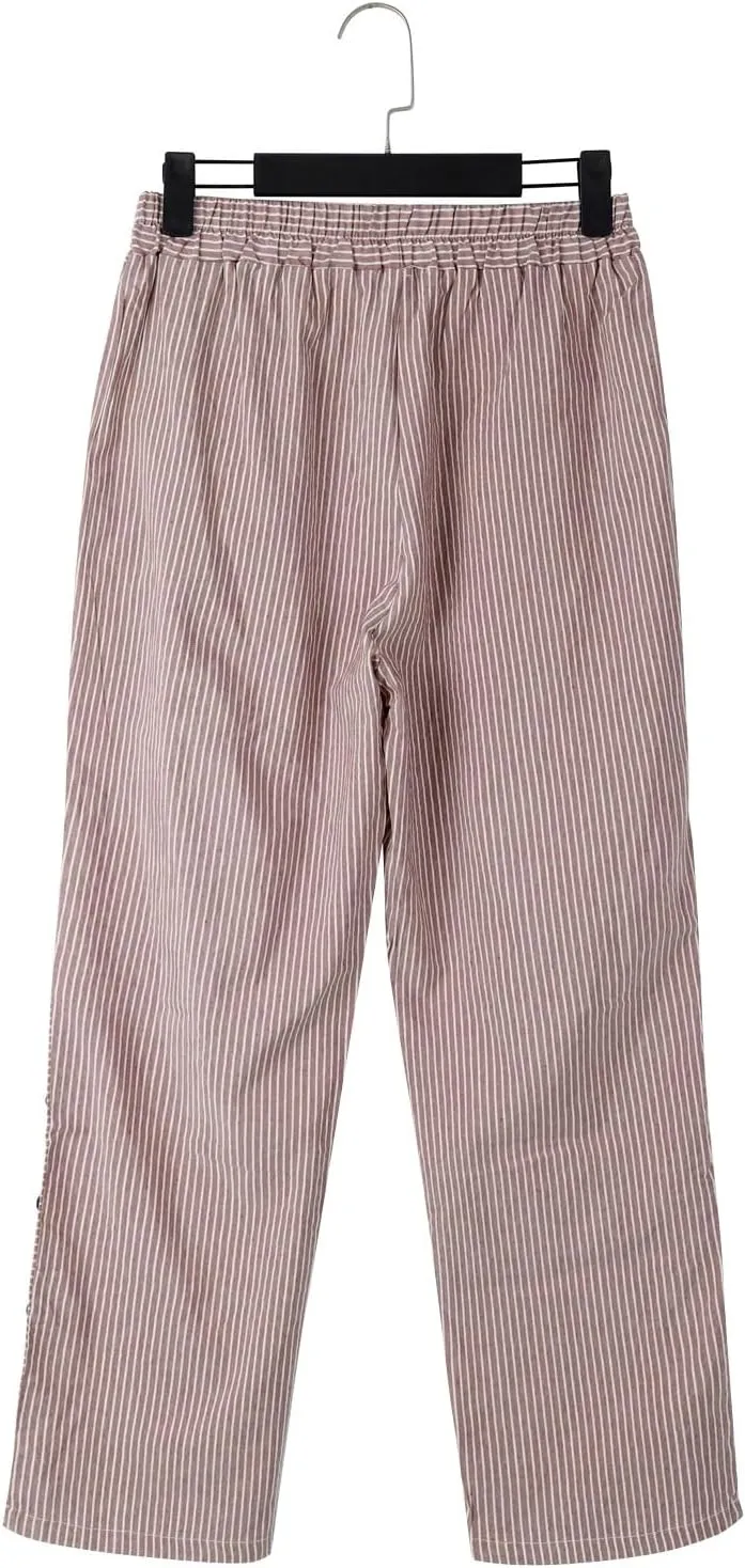 High Waisted Womens Linen Pants Summer High Waisted Wide Leg Casual Loose Palazzo Pants Lounge Beach Trousers with Pockets