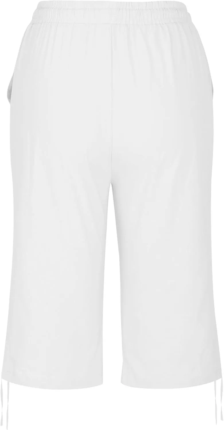 hlysgo Bermuda Shorts for Women High Waisted Drawstring Cotton Linen Casual Shorts Summer Knee Length Shorts with Pockets