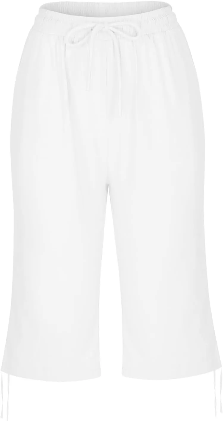 hlysgo Bermuda Shorts for Women High Waisted Drawstring Cotton Linen Casual Shorts Summer Knee Length Shorts with Pockets
