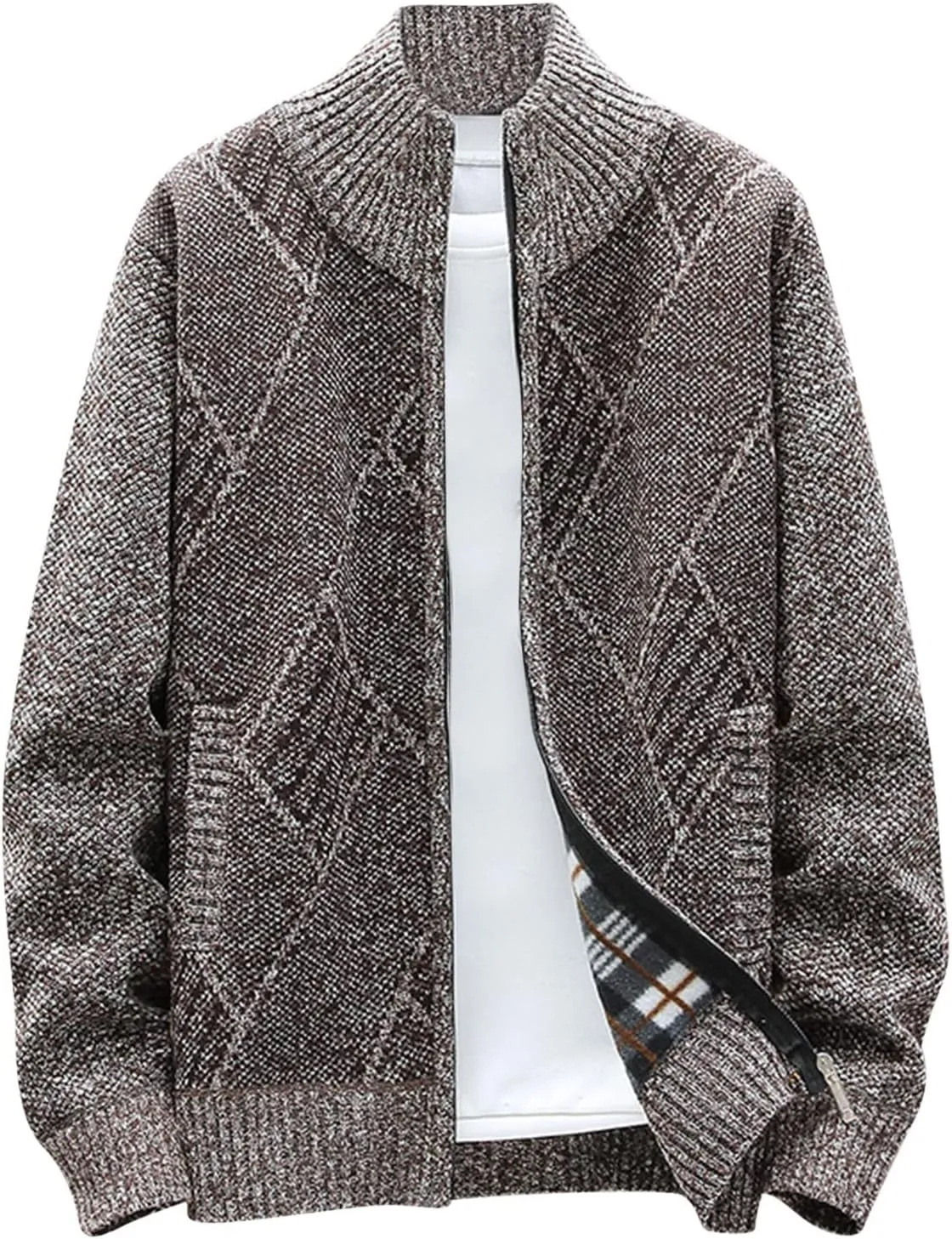 hlysgo Men's Cardigan Sweaters Casual Slim Fit Full Zip Sweaters Cable Knitted Jacket Outwear with Soft Flannel Lining