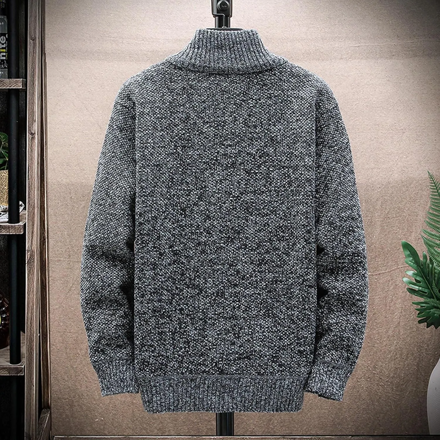 hlysgo Men's Cardigan Sweaters Casual Slim Fit Full Zip Sweaters Cable Knitted Jacket Outwear with Soft Flannel Lining