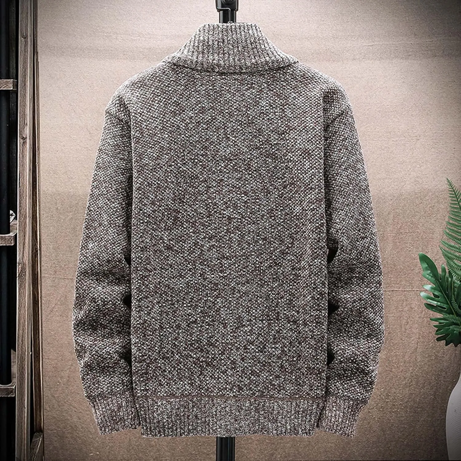 hlysgo Men's Cardigan Sweaters Casual Slim Fit Full Zip Sweaters Cable Knitted Jacket Outwear with Soft Flannel Lining