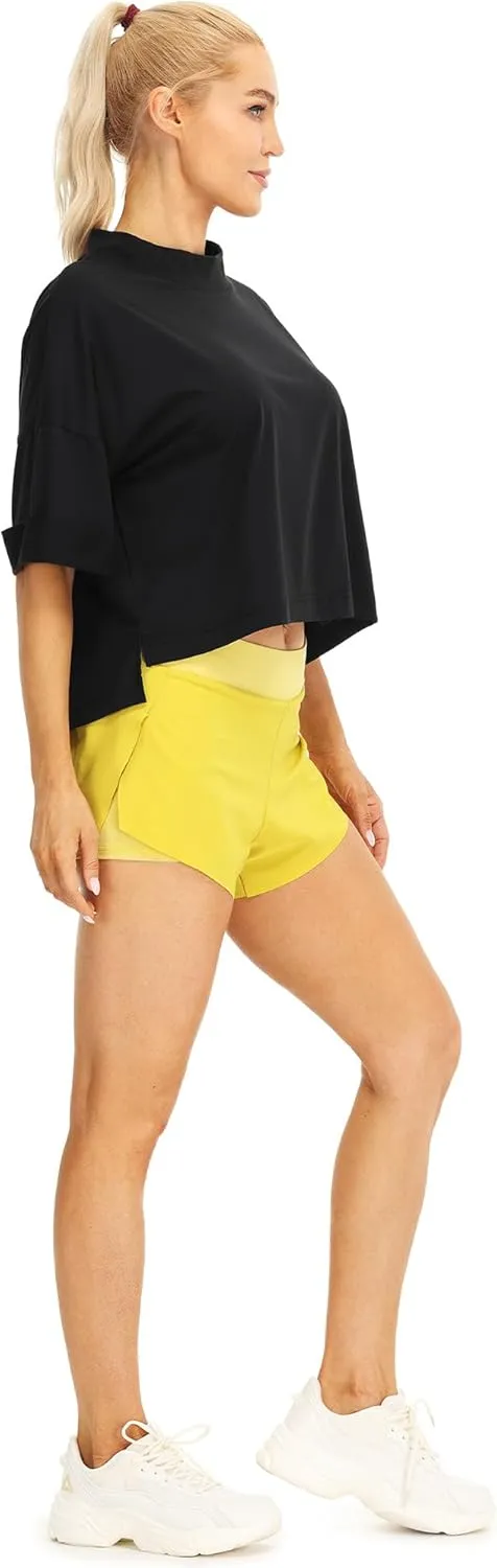 icyzone Women's Oversized Cropped Crewneck Short-Sleeve Workout Athletic T-Shirts